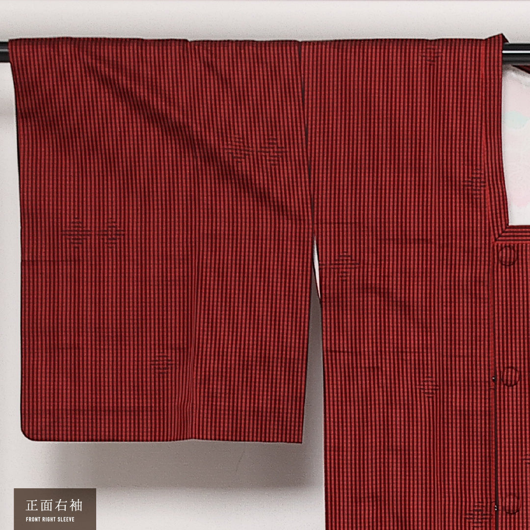 未使用品 道行コート 袷 身丈130cm 裄丈65cm 正絹 Nランク セミフォーマル Mサイズ しつけ糸 チェック 赤系 RP 1237-13734