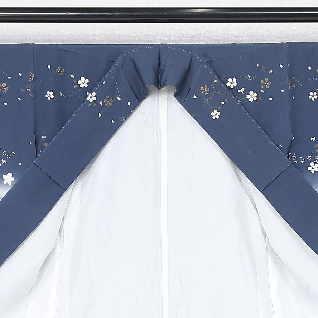付下げ 身丈156cm 裄丈63cm Bランク M 正絹 袷 広衿 クラシカル 金駒刺繍 ぼかし 菊 桜 梅鉢 インフォーマル 青系 1261-11950