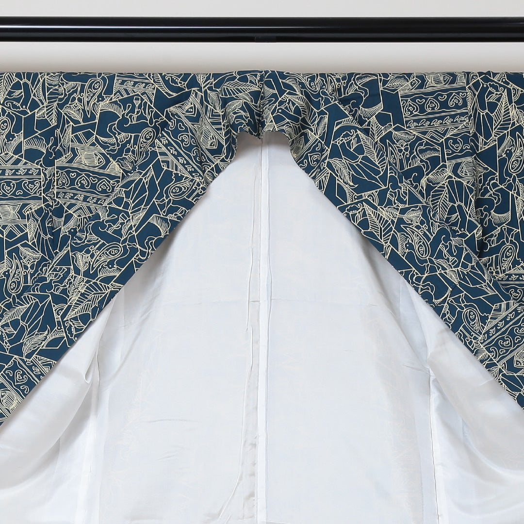 小紋 袷 身丈152cm 裄63.5cm 青系 オリエンタル 正絹 Sランク 1215-01477-2217