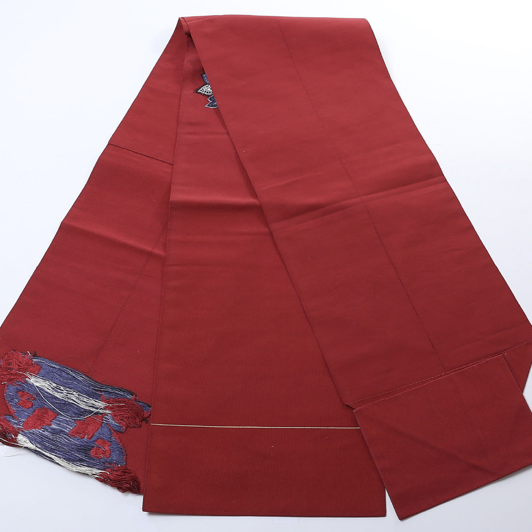 名古屋帯 帯丈362cm ポイント柄 松葉仕立て 正絹 ボタニカル カジュアル Bランク 赤系 1224-00806-412 1224-00806