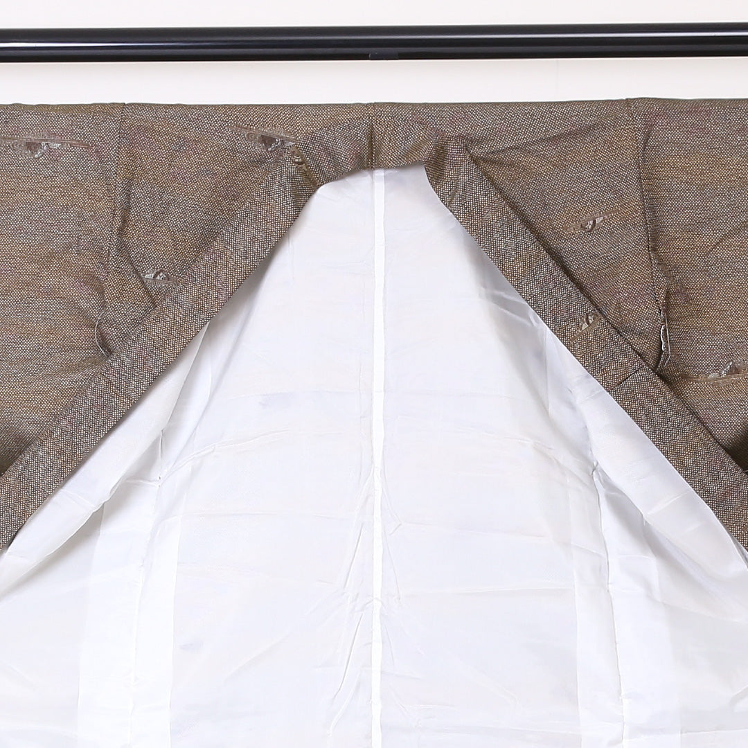未使用品 真綿紬 袷 身丈157cm 裄丈61cm 正絹 Sランク カジュアル バチ衿 Mサイズ ぼかし染 しつけ糸 石庭 茶系 PO 1223-03286