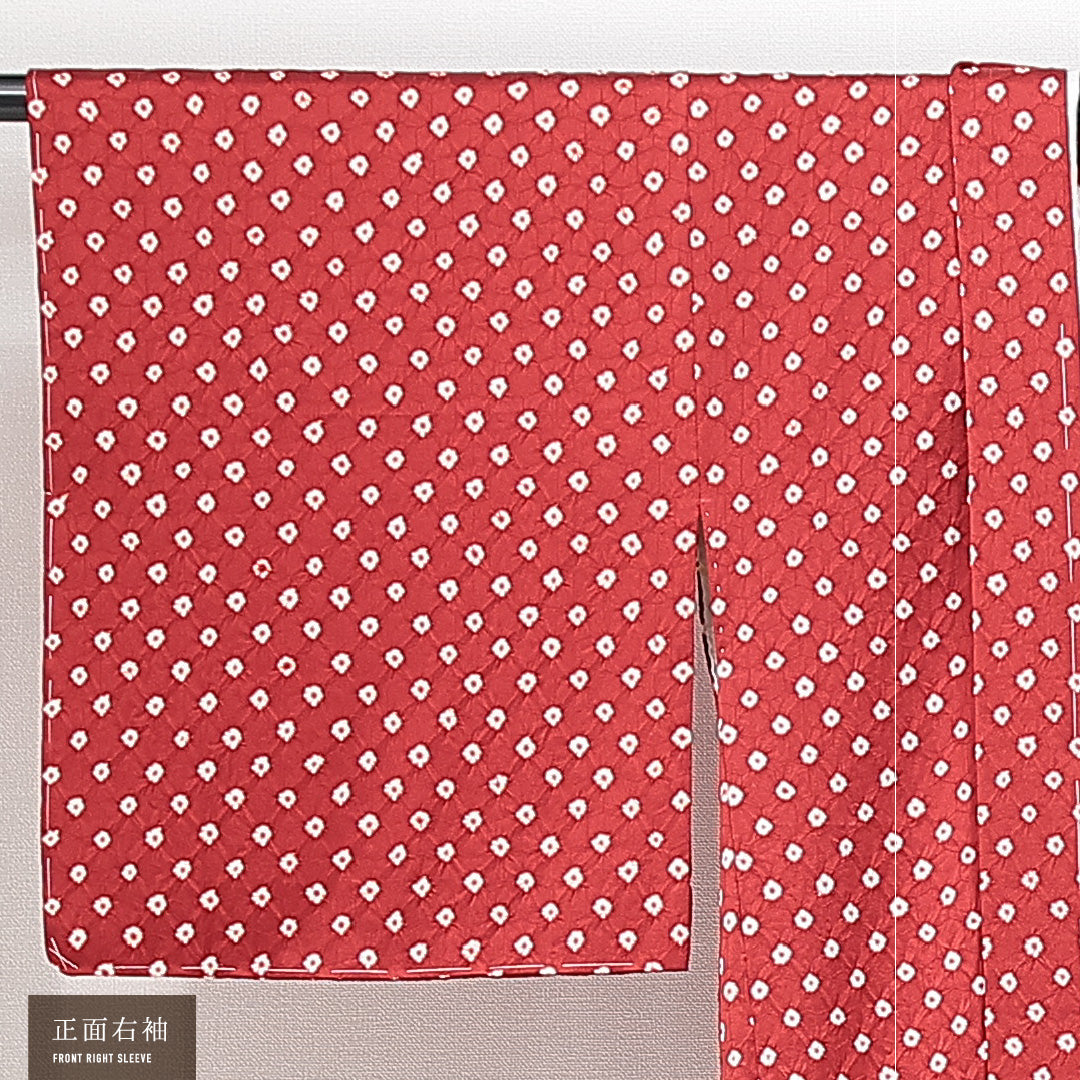 新古品 羽織(総絞り) 袷 身丈79cm 裄丈68cm 正絹 Nランク Lサイズ カジュアル 鹿の子柄 しつけ糸 赤系 1217-14754