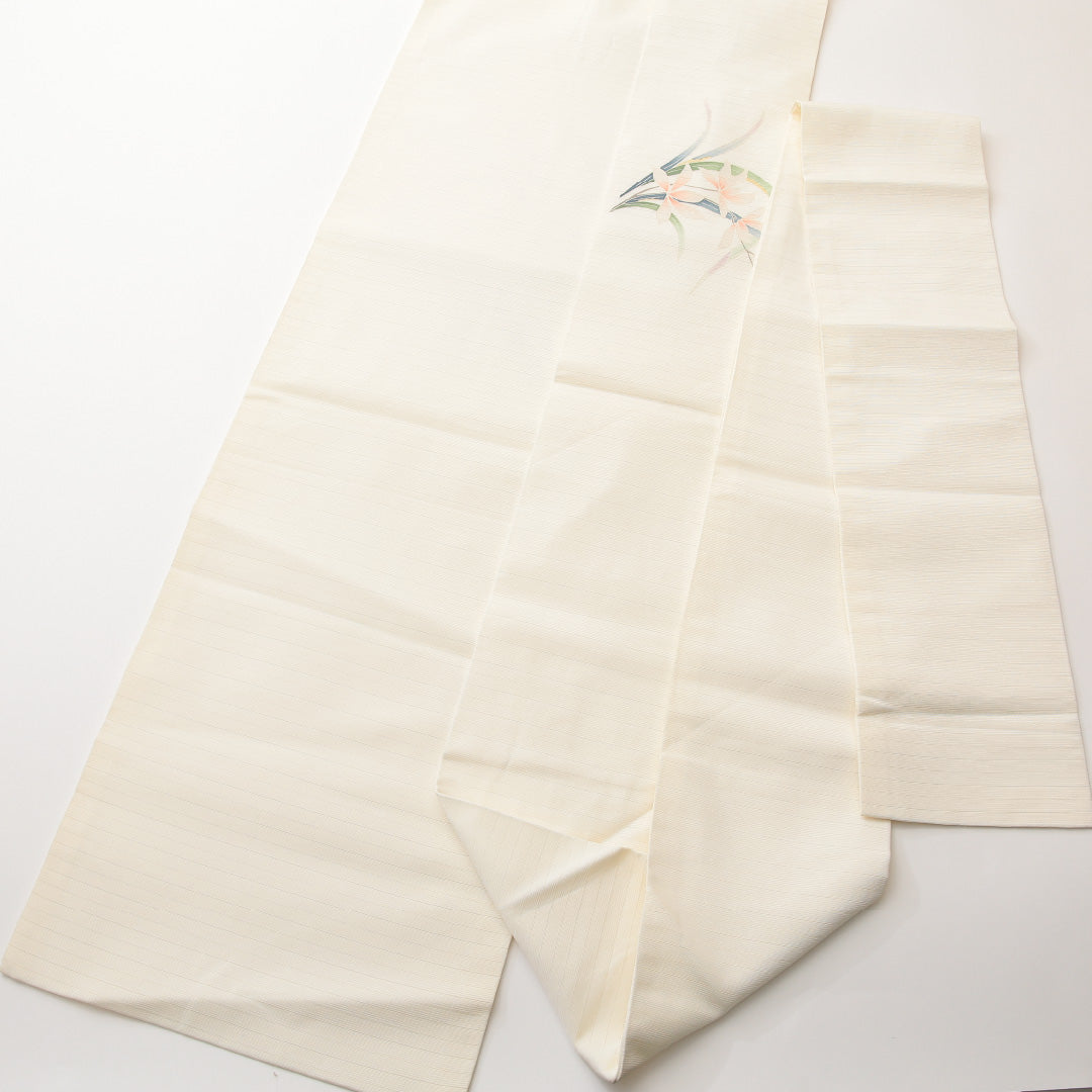 夏物 名古屋帯 ポイント柄 帯丈380cm カジュアル Sランク 正絹 絽 綴れ織 花柄 白系 1224-01988