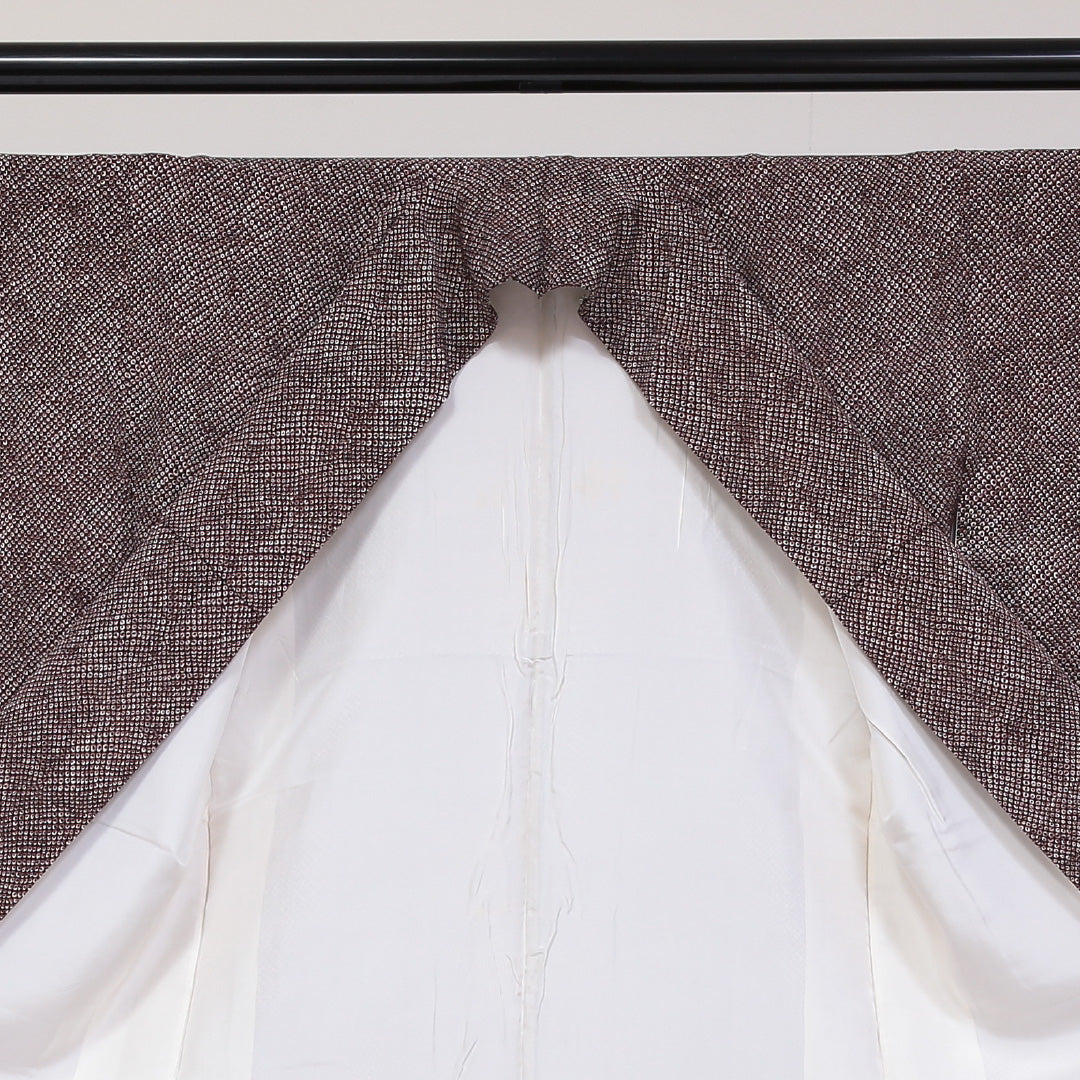 小紋 袷 身丈154cm 裄62cm 茶系 鹿の子 市松 正絹 Bランク 1215-01780-4214