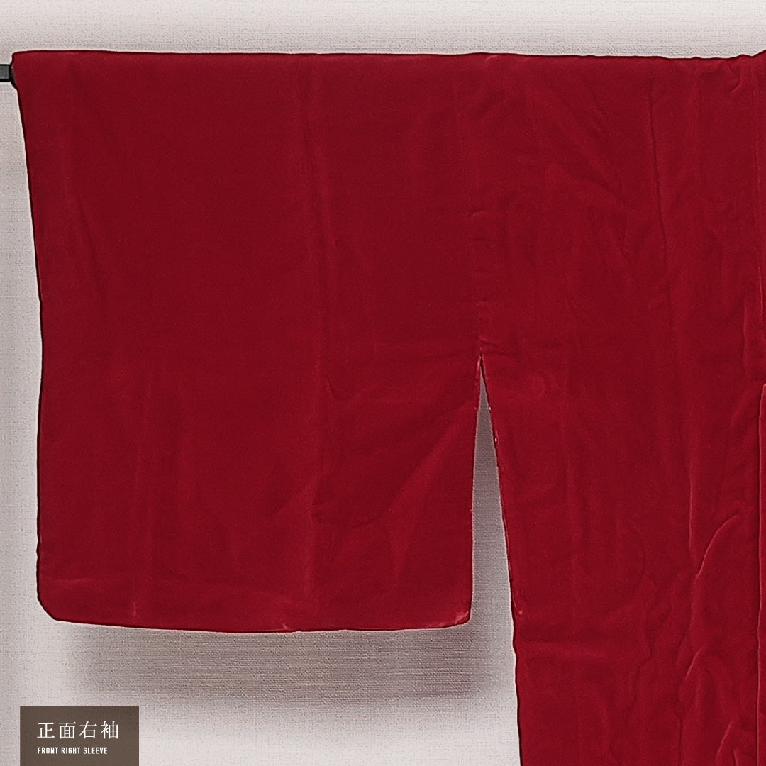 洗える着物 道行コート 袷 身丈84cm 裄丈65cm ポリエステル Aランク セミフォーマル Mサイズ シェイブラー 無地 赤系 RP 1237-13935