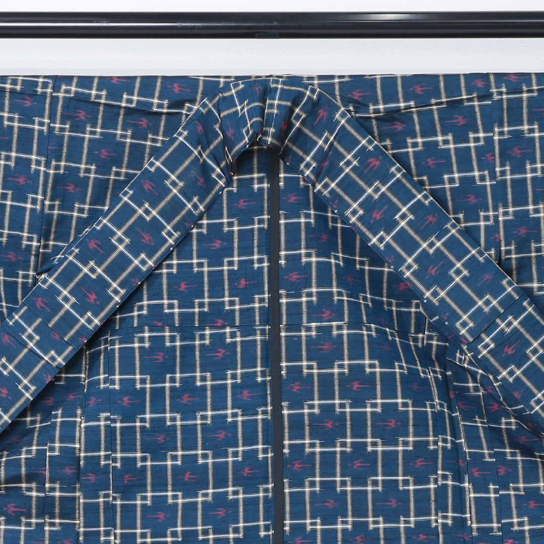 紬 単衣 身丈150cm 裄丈63cm 正絹 Sランク カジュアル 広衿 Sサイズ 燕 青系 RP 1223-12345