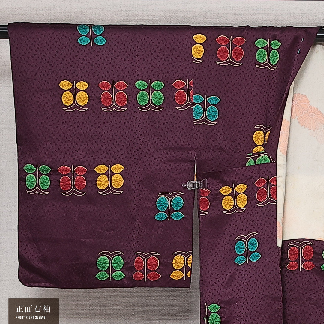 道行コート 袷 身丈86cm 裄丈63cm 正絹 Aランク セミフォーマル Sサイズ 創作柄 紫系 RP 1237-13886