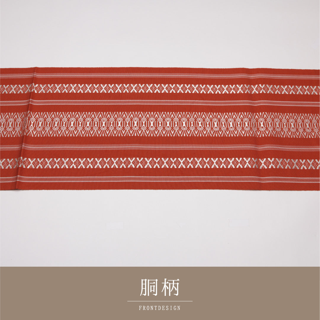 名古屋帯 帯丈396cm Aランク 開き仕立て 全通 正絹 本場筑前博多織 献上柄 セミフォーマル 朱系 1224-01545