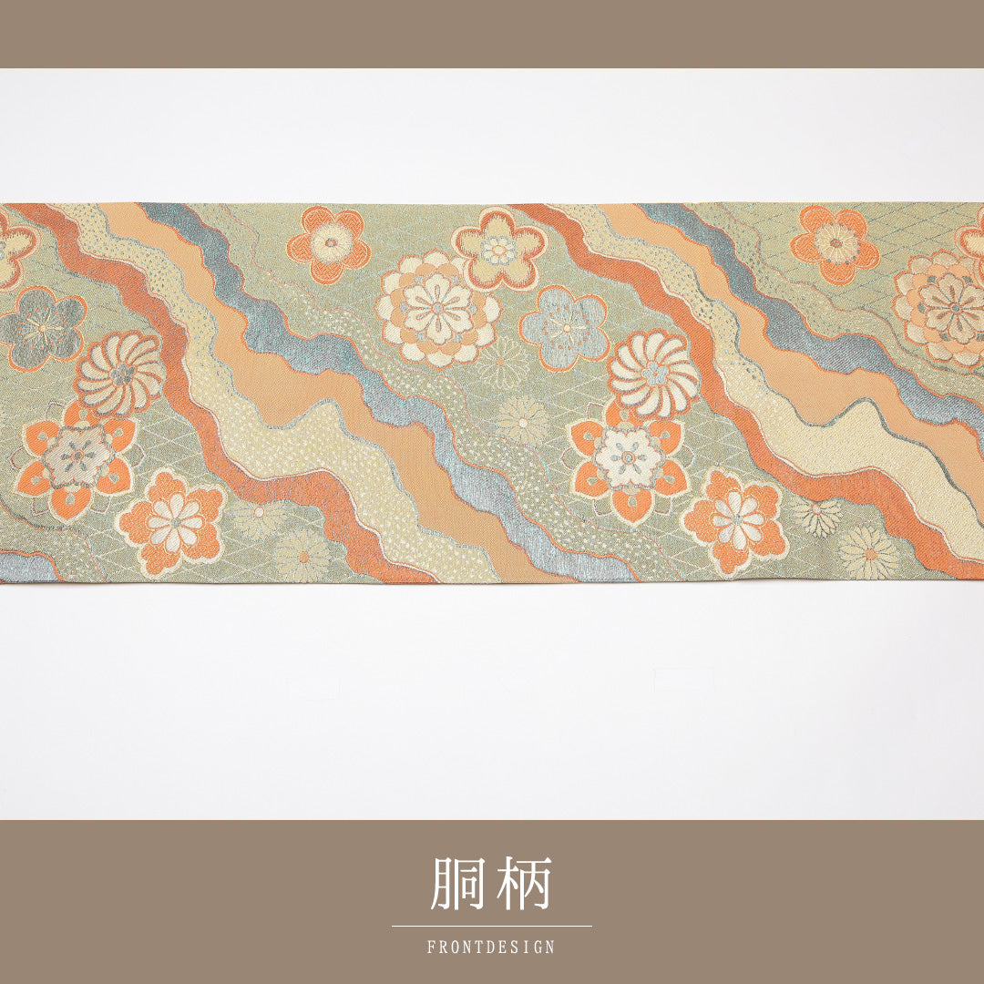 袋帯 帯丈448cm ポリエステル 六通 フォーマル 宝相華 道長取り 銀系 1243-01185