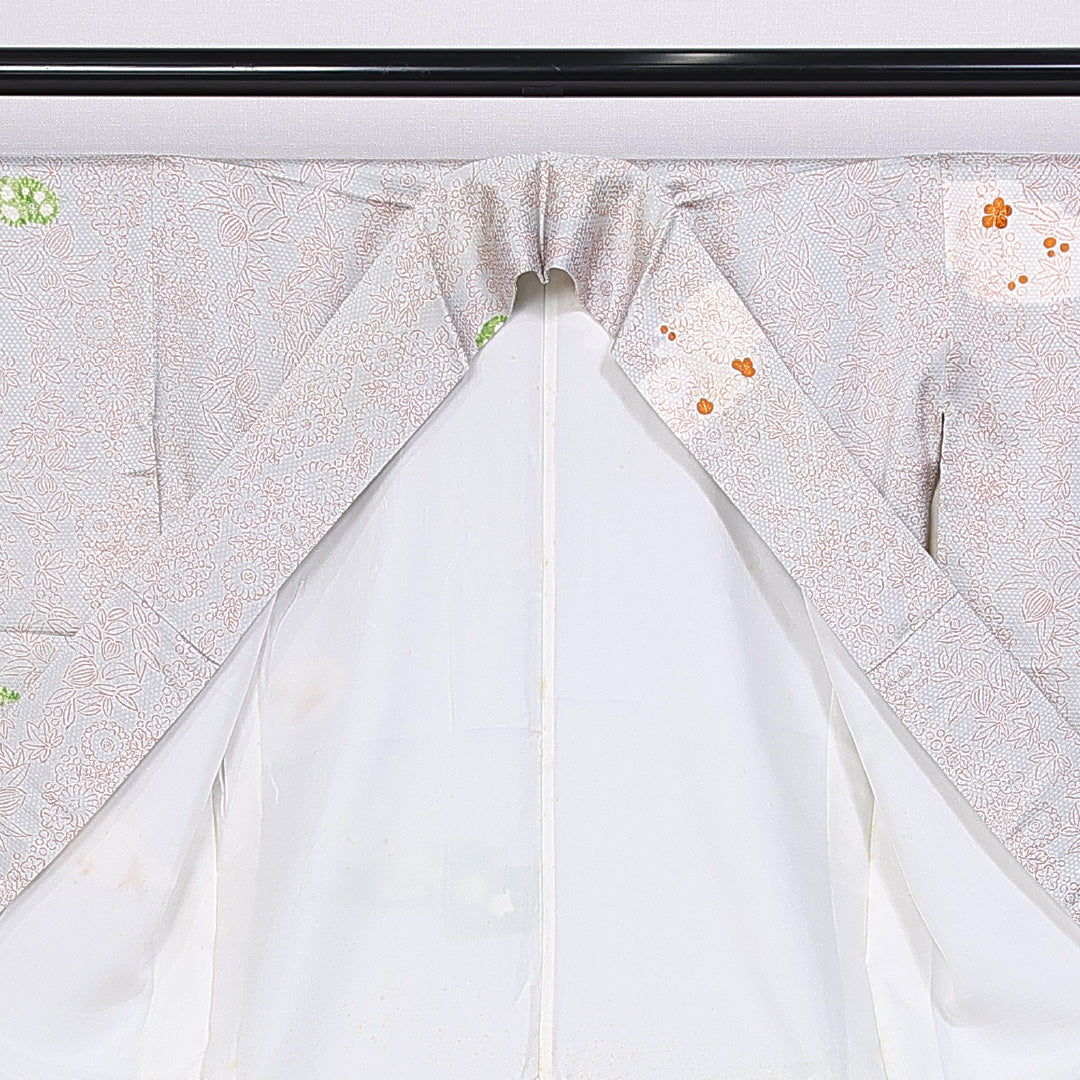 小紋 身丈158.5cm 裄丈63cm Aランク 袷 正絹 広衿 刺繡 部分絞り 紅葉 1215-10172