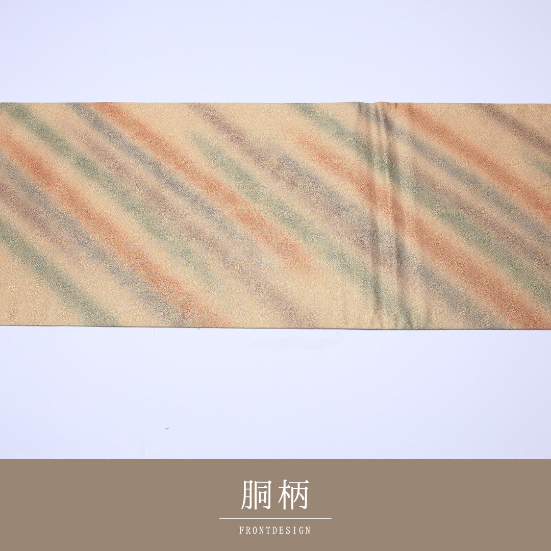 袋帯 帯丈448cm 全通 モダン 創作 フォーマル 金系 正絹 Sランク 1223-00139