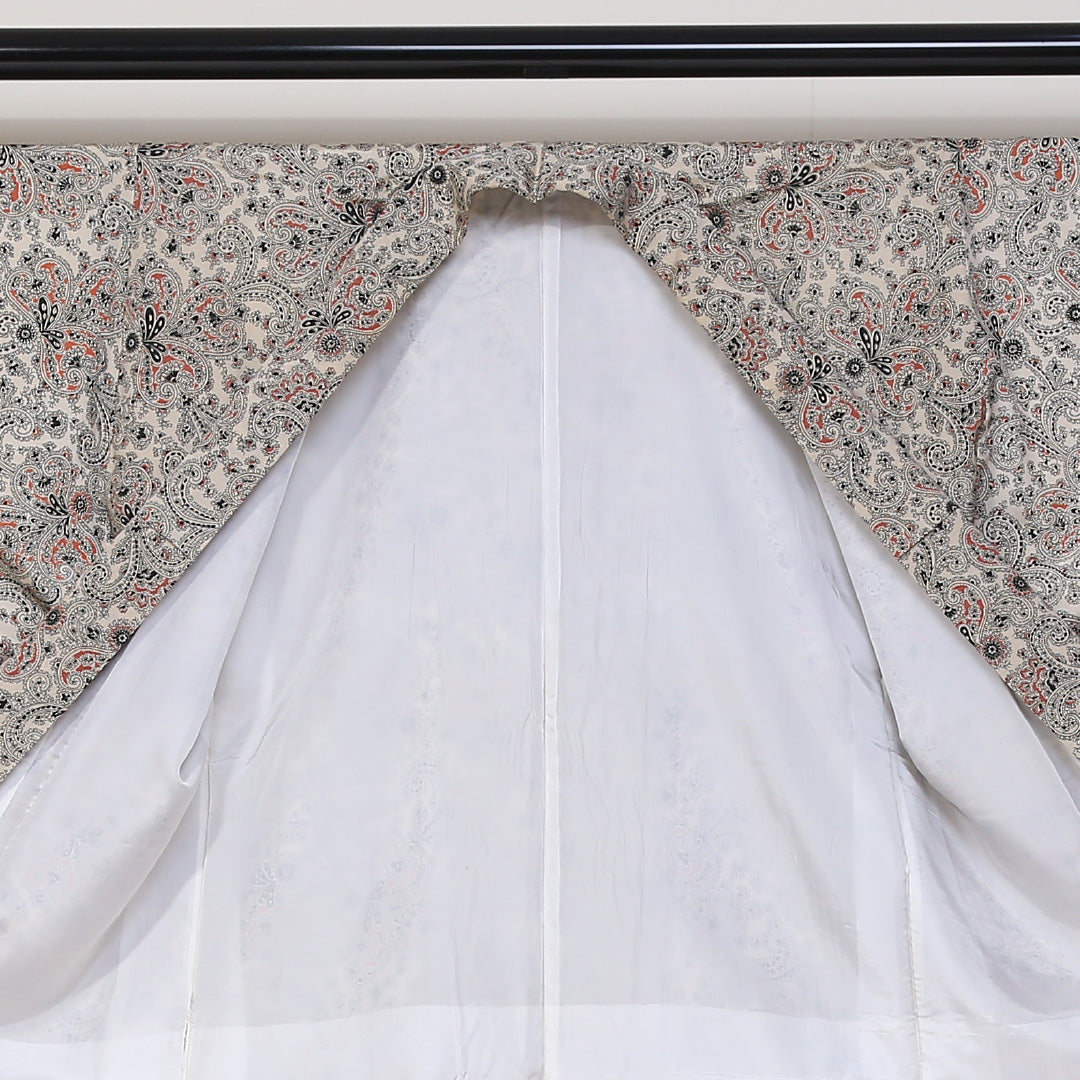 小紋 袷 身丈150cm 裄62.5cm 白系 モダン ボタニカル 正絹 Cランク 1215-01673-5211