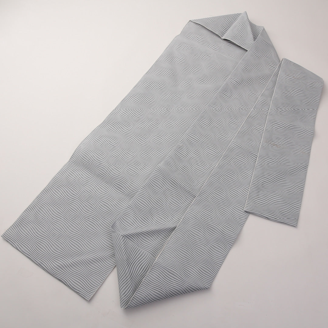 夏物 名古屋帯 全通 帯丈383cm カジュアル Aランク 正絹 絽 グレー系 1224-02294