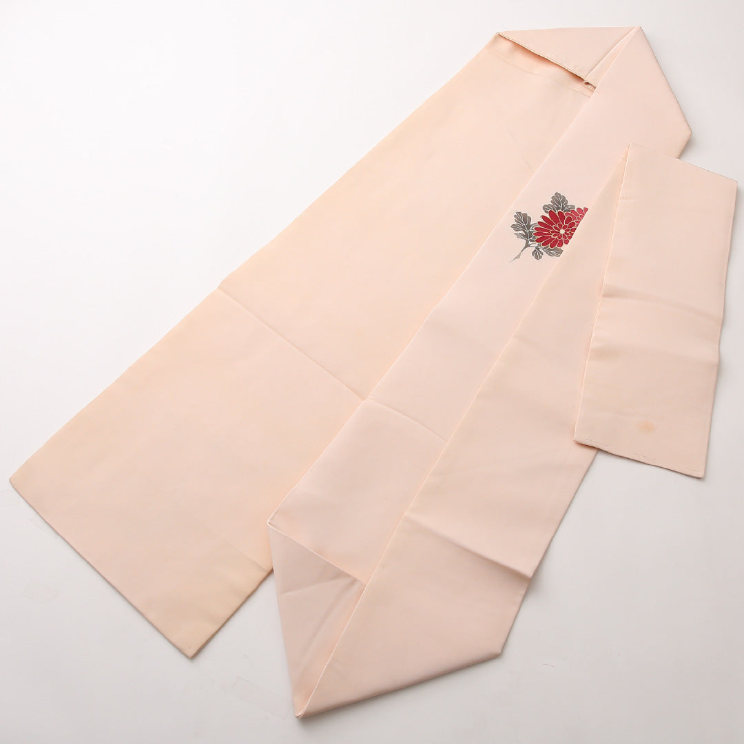 名古屋帯 ポイント柄 帯丈366cm カジュアル Cランク 正絹 塩瀬 菊 ピンク系 1224-02435