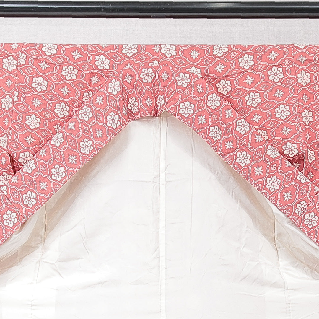 小紋 袷 身丈158cm 裄丈62cm 正絹 Cランク インフォーマル 広衿 Mサイズ 花菱 木瓜 赤系 HP 1221-15241