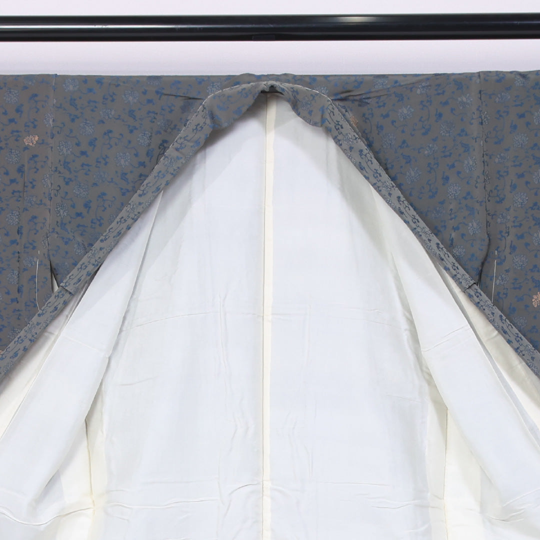 小紋 袷 身丈150cm 裄丈62cm 正絹 Sランク インフォーマル 広衿 Sサイズ 唐華 緑系 RP 1221-11485