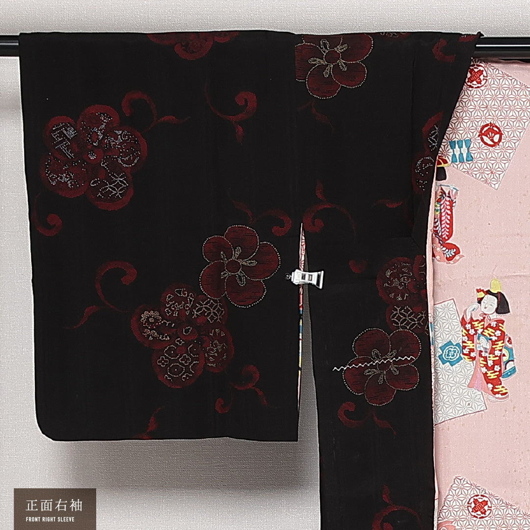 アンティーク 道行コート 袷 身丈107cm 裄丈61cm 正絹 Dランク Sサイズ 梅 黒系 HP 1237-13733
