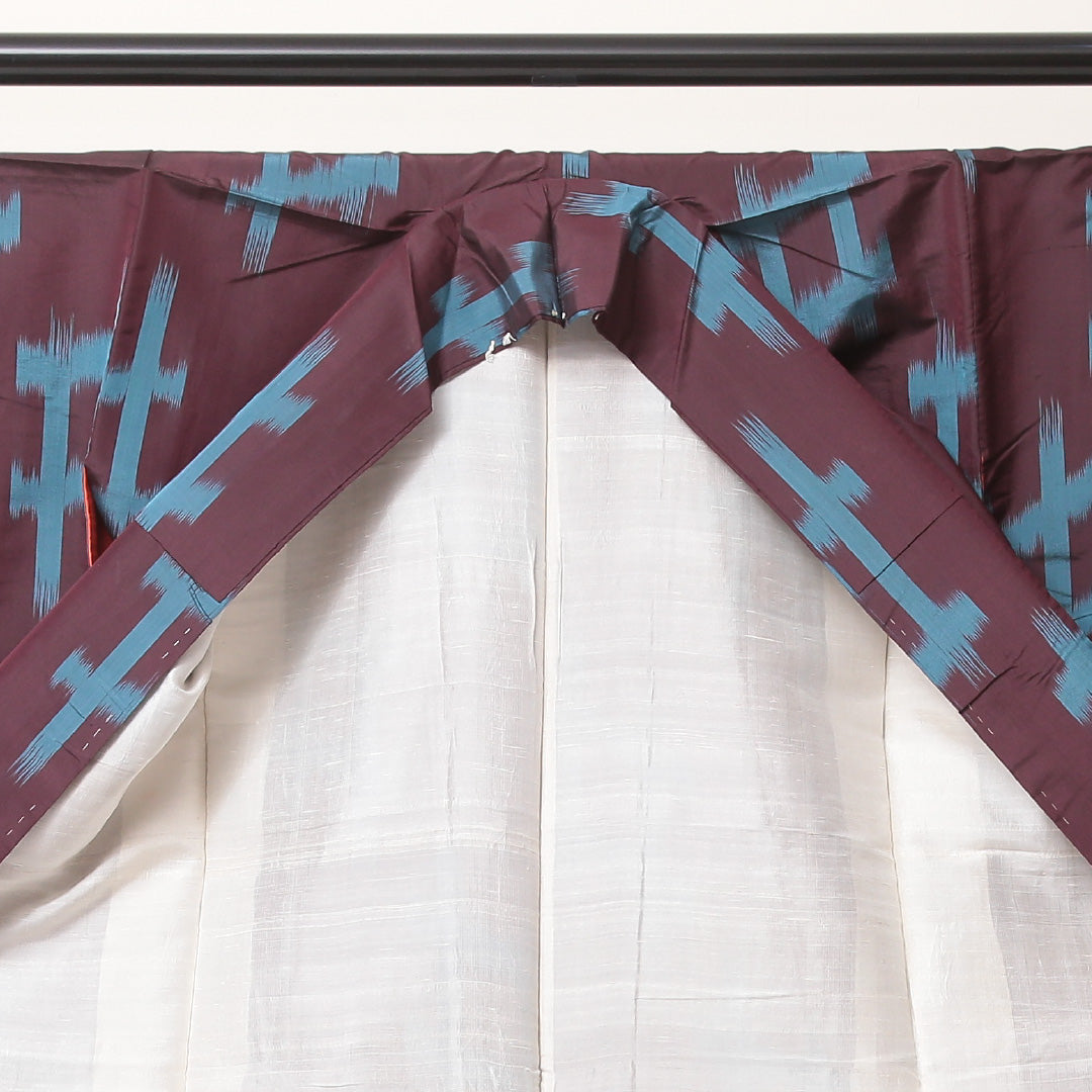 アンティーク 紬(銘仙) 袷 身丈148cm 裄丈61cm 正絹 Cランク XSサイズ 広衿 井絣 紫系 1216-03512