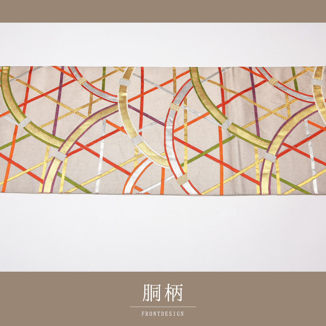 袋帯 帯丈436cm 正絹 六通 フォーマル 光悦垣 金箔 銀系 1243-01223