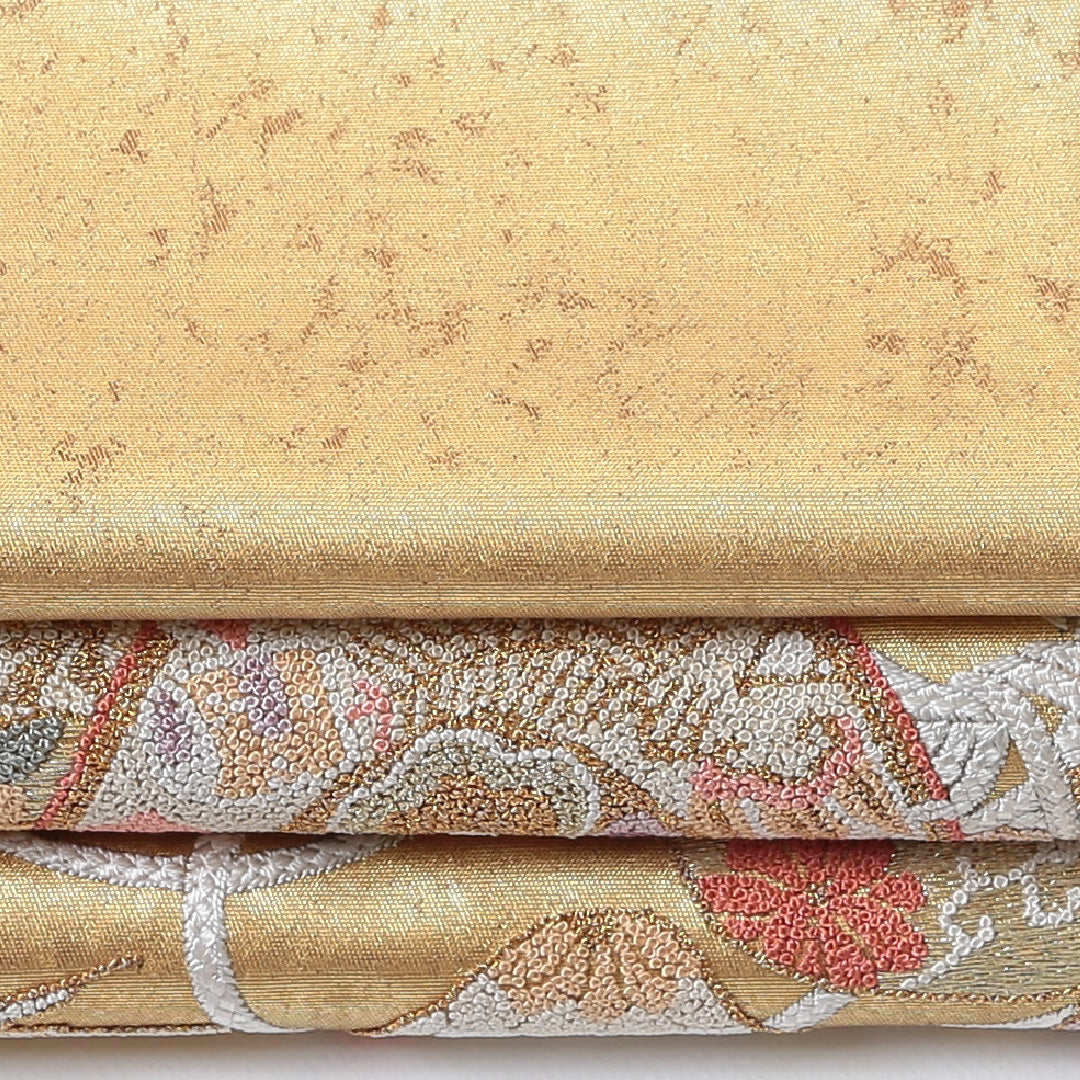 袋帯 帯丈432cm 六通 仕立て上がり フォーマル Aランク 純金箔 引箔 吉祥文様 尾長鳥 相良刺繍 刺繍 金系 1223-00641-321 1223-00641