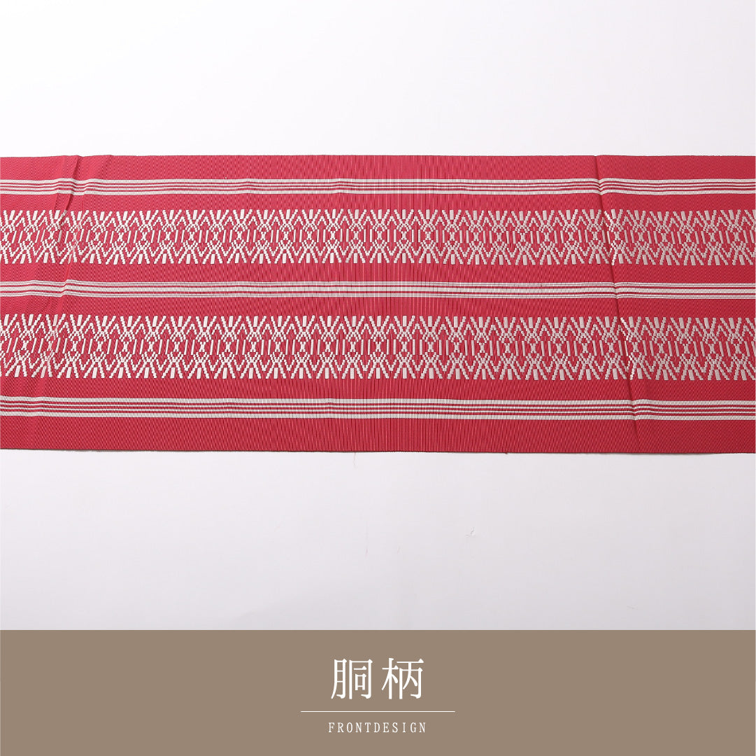 名古屋帯 帯丈392cm 開き仕立て 未仕立て 全通 Aランク カジュアル 正絹 本場筑前博多織 献上柄 伝統的 落ち着き 赤系 1224-03085