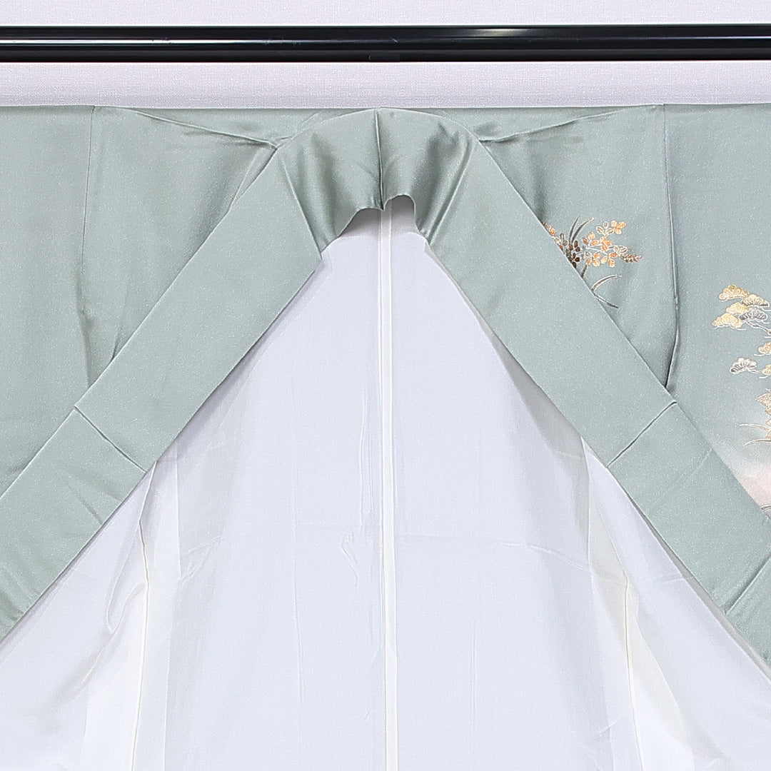 訪問着 身丈155cm 裄丈62cm 正絹 Sランク 袷 広衿 笠松 扇子 牡丹 御所車 1212-10224