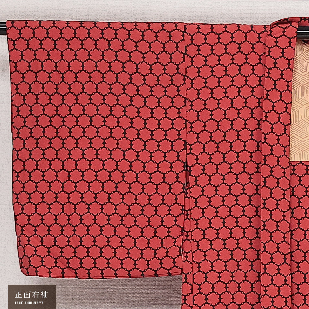 羽織 袷 身丈80cm 裄丈65cm 正絹 Sランク カジュアル Mサイズ 花柄 赤系 RP 1232-13865