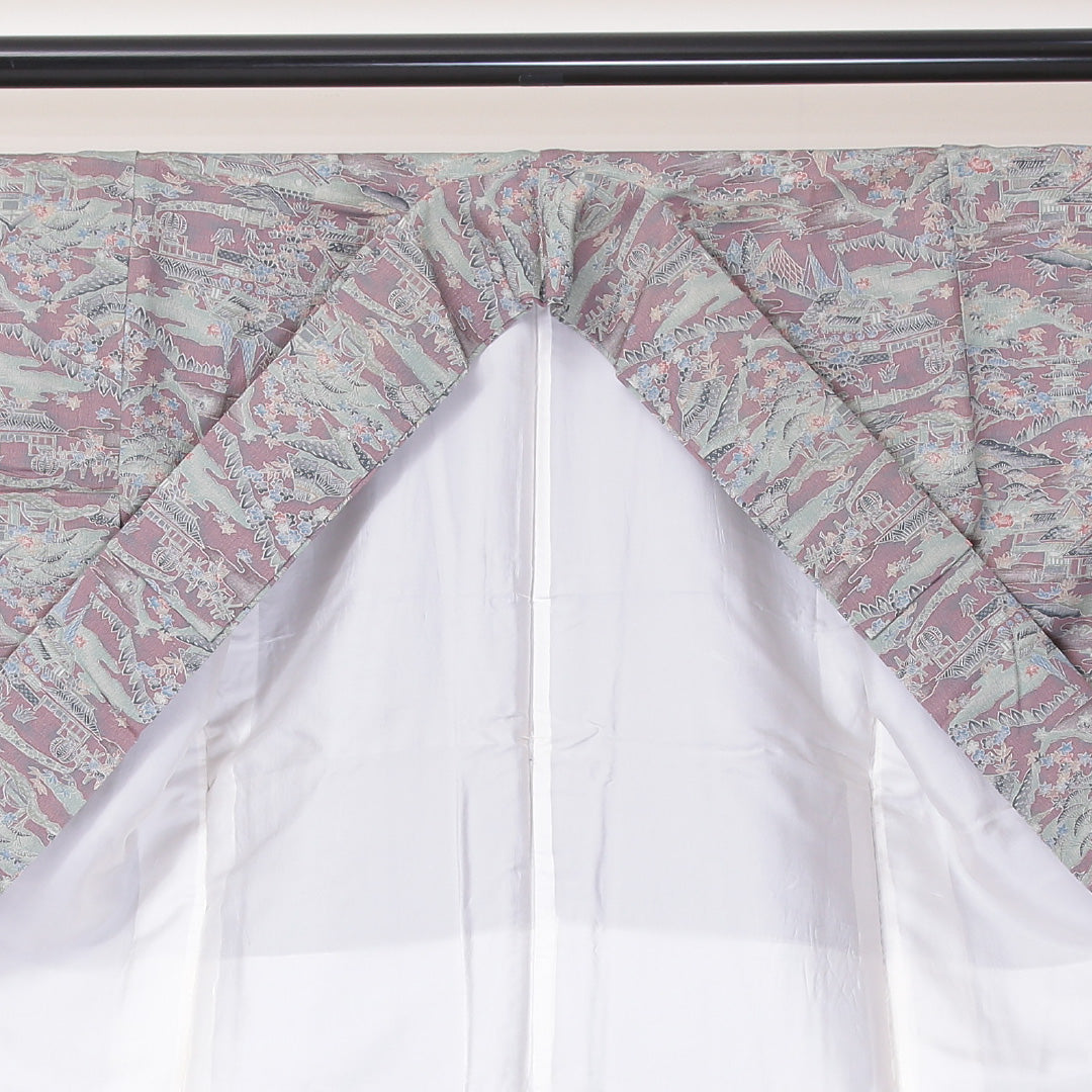小紋 袷 身丈150cm 裄62cm 正絹 京紅型 御所解 紫系 ちりめん Bランク 1215-02267
