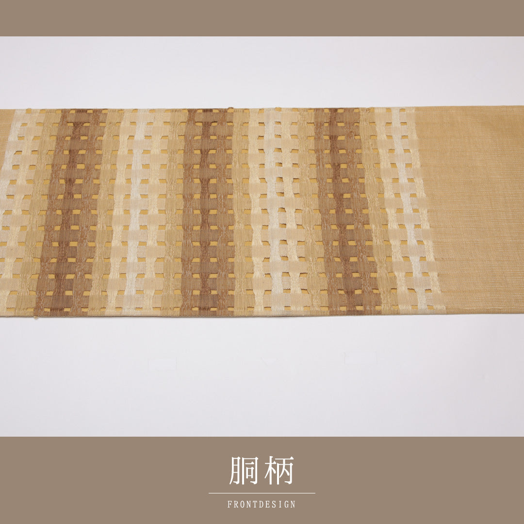 袋帯 帯丈450cm 六通 ますいわ屋 はればれ加工 創作 カジュアル 黄系 正絹 Sランク 1223-01109