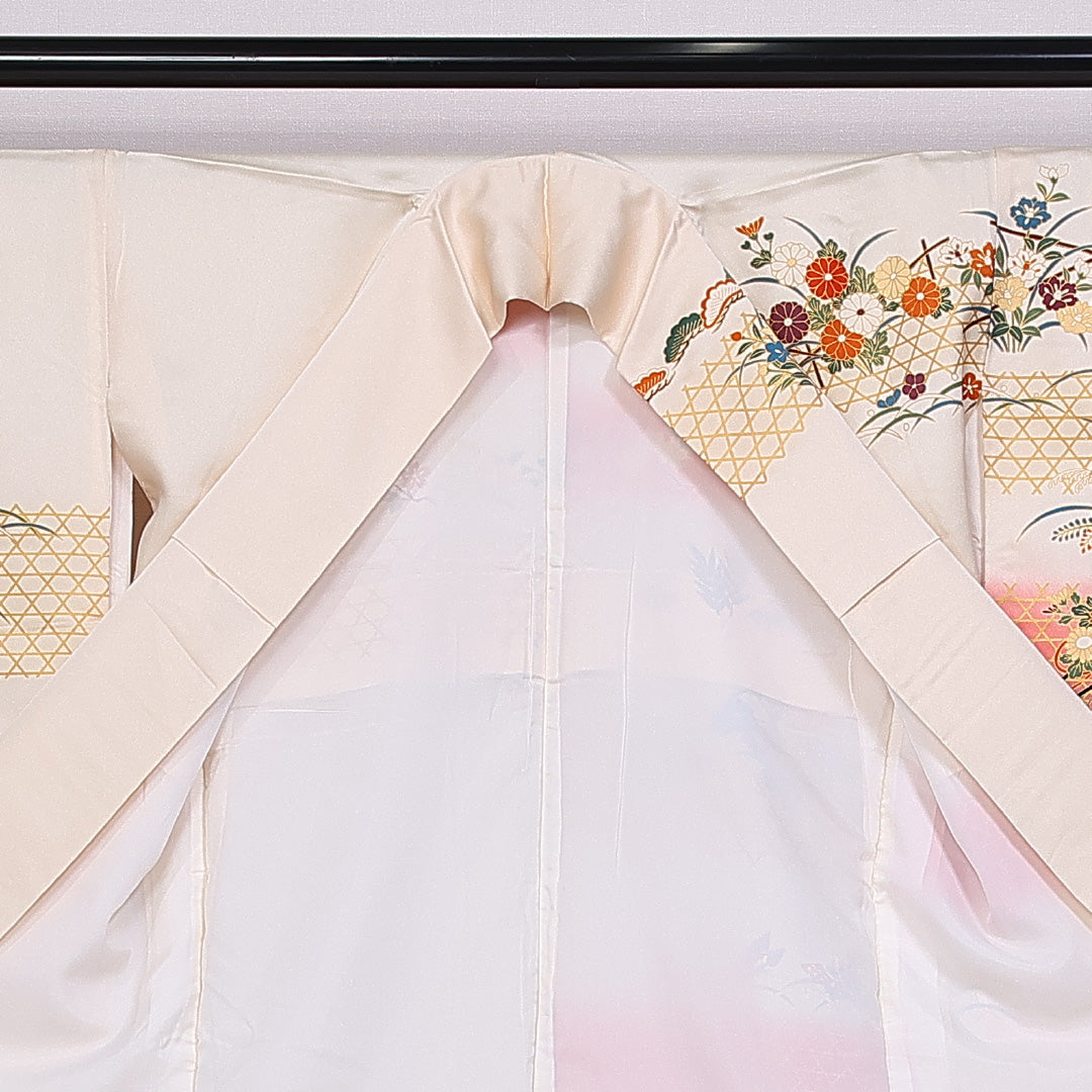振袖 身丈161cm 裄丈64cm 袷 正絹 Sランク 広衿 笠松 花車 流水 菖蒲 籠目 1213-F0336