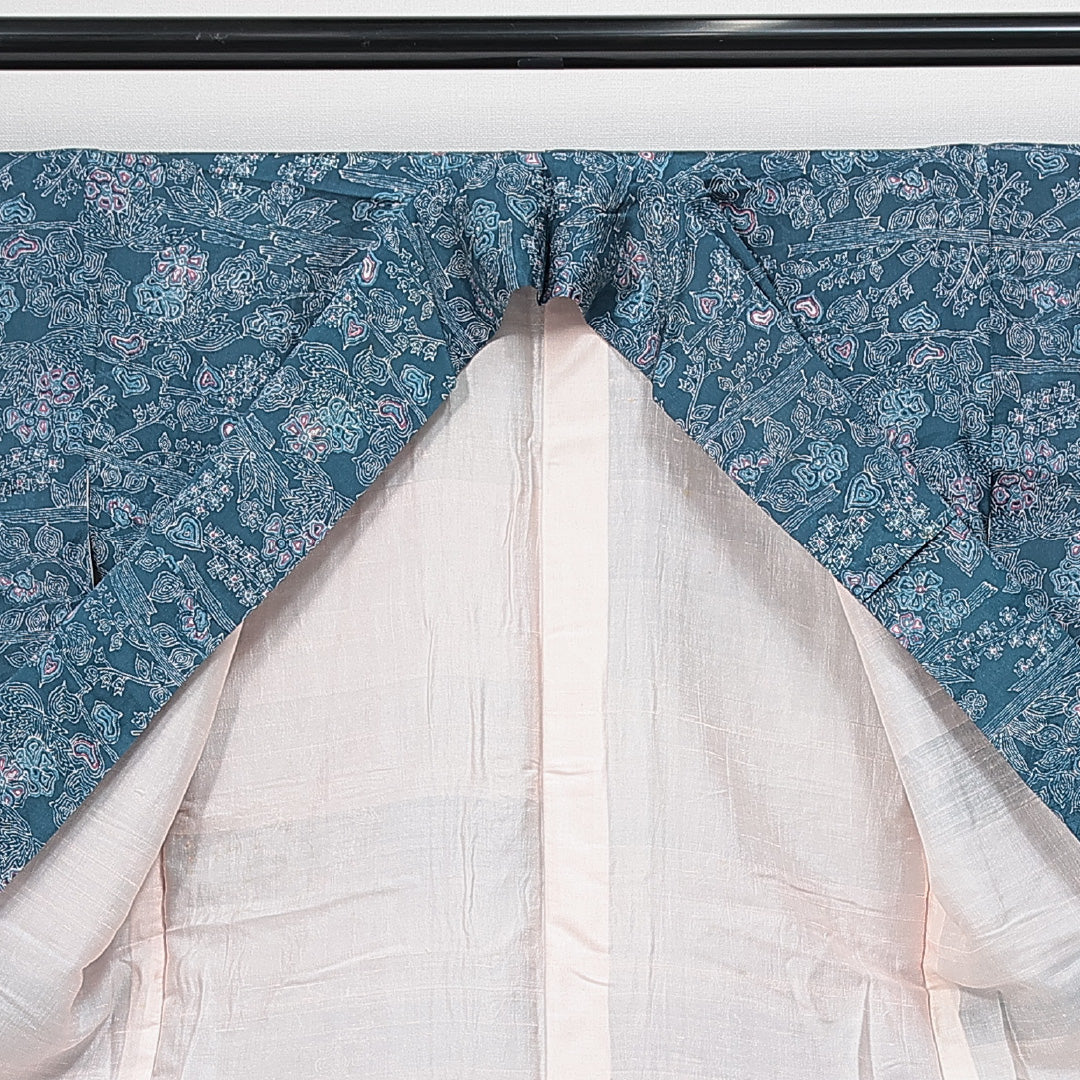 アンティーク 小紋 袷 身丈149cm 裄丈64cm 正絹 Aランク 広衿 XSサイズ 植物柄 青系 RP 1221-14794