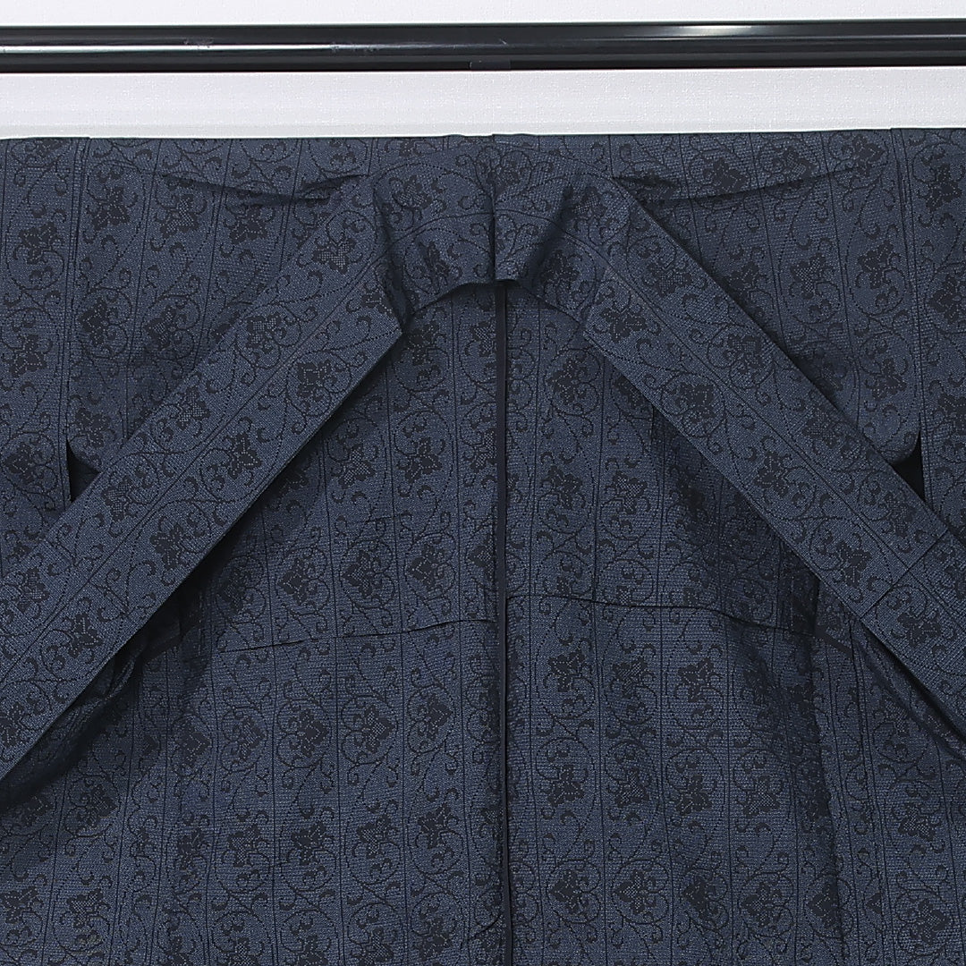 紬 単衣 身丈156cm 裄丈65cm 正絹 Aランク カジュアル 広衿 Mサイズ 唐華 亀甲絣 紺系 RP 1223-12249