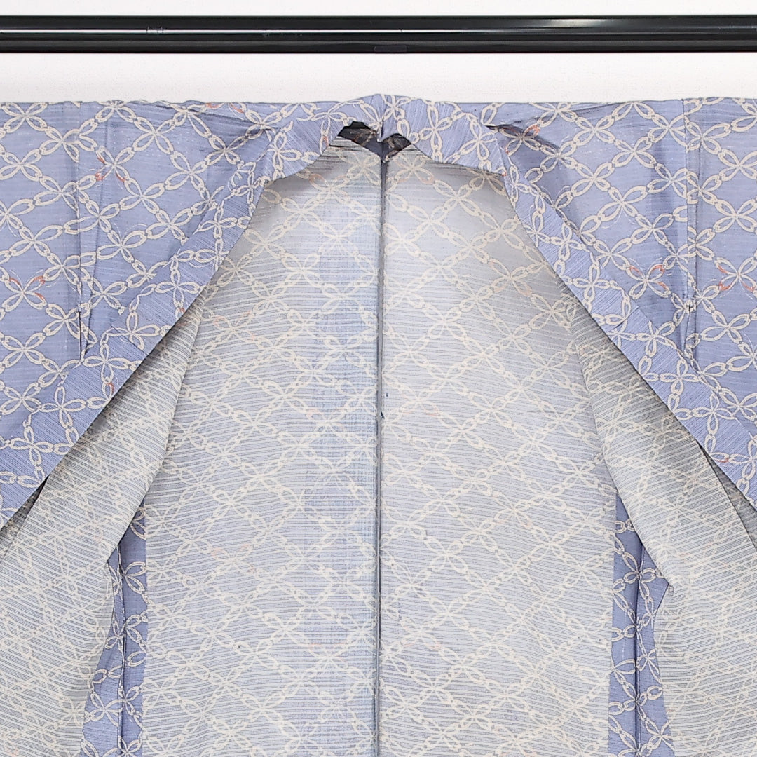 アンティーク 夏物 小紋 絽 身丈143cm 裄丈62cm 正絹 Aランク バチ衿 XSサイズ 菱 水色系 RP 1221-13346
