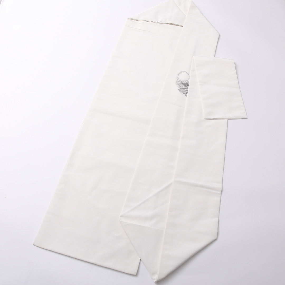 名古屋帯 ポイント柄 帯丈360cm カジュアル Sランク 正絹 塩瀬 烏骨鶏 水墨画 落款 白系 1224-02600
