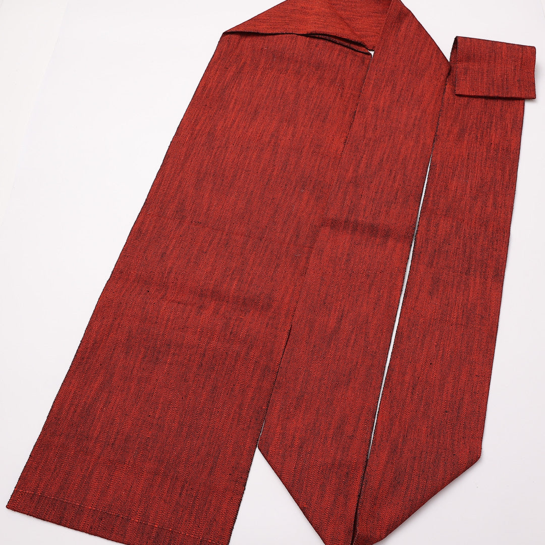 未使用品 八寸名古屋帯 帯丈352cm 全通 名古屋仕立て Sランク カジュアル 紬 正絹 赤系 1224-01158
