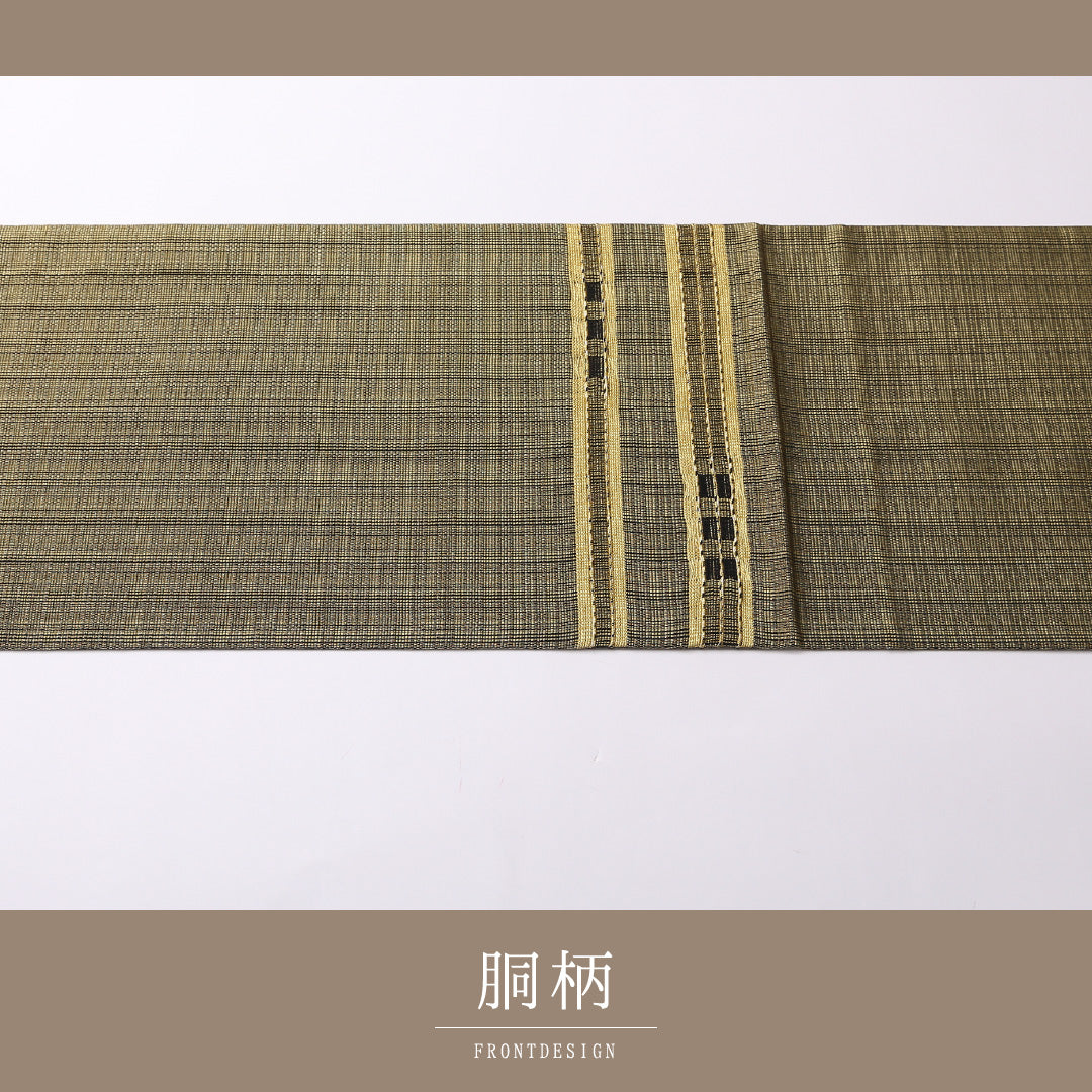 袋帯 帯丈452cm 六通 セミフォーマル Sランク ポリエステル 経錦 金箔 創作柄 モダン シンプル グレー系 1223-01522