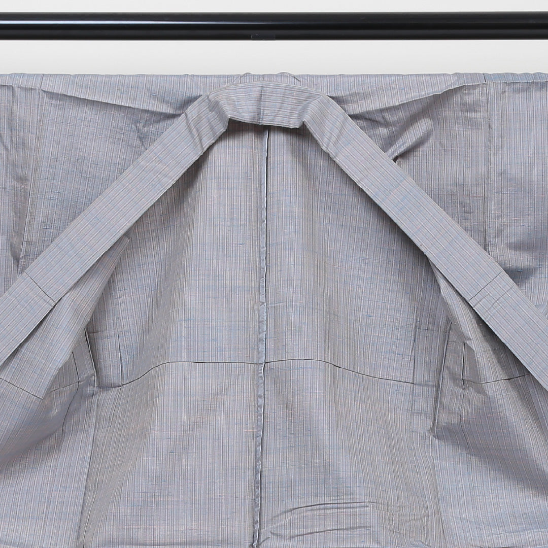 紬 単衣 身丈145cm 裄丈62cm 正絹 Bランク XSサイズ バチ衿 カジュアル 縞 グレー系 1216-02915