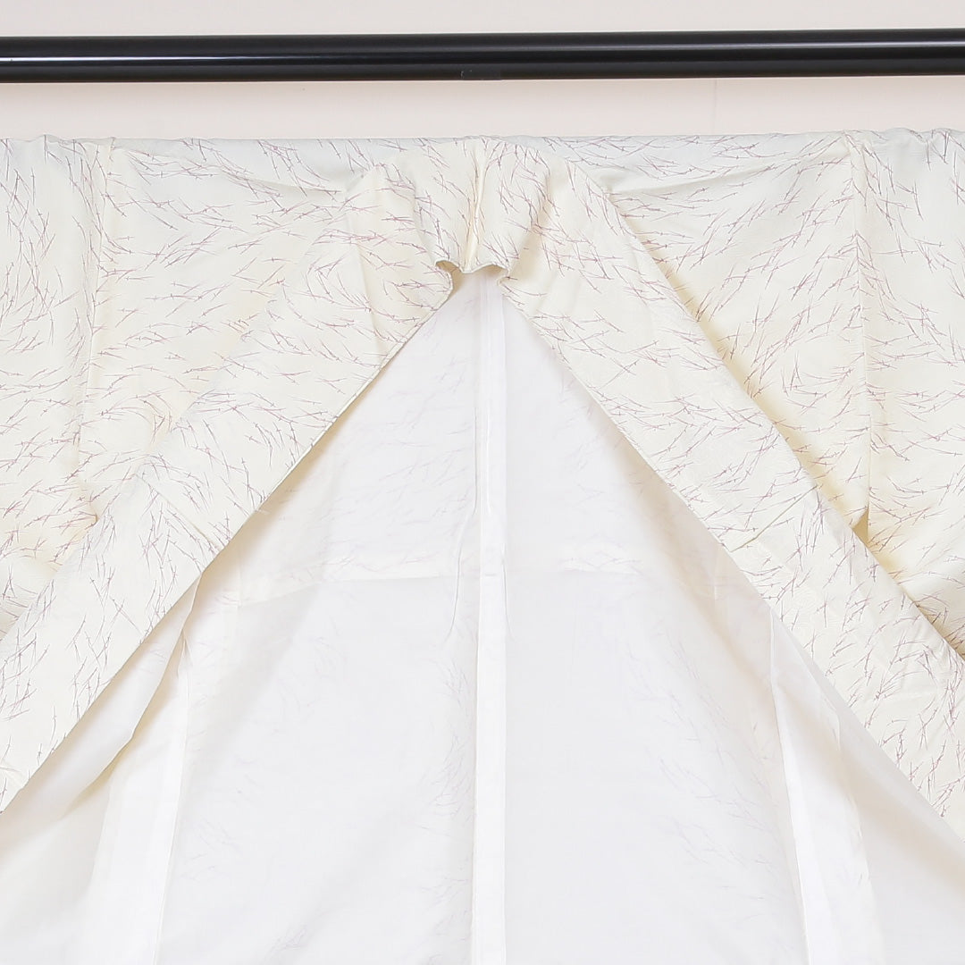 小紋 袷 身丈156cm 裄63cm クリーム系 観世水 松葉 洗える着物 Bランク 1215-01862-4315