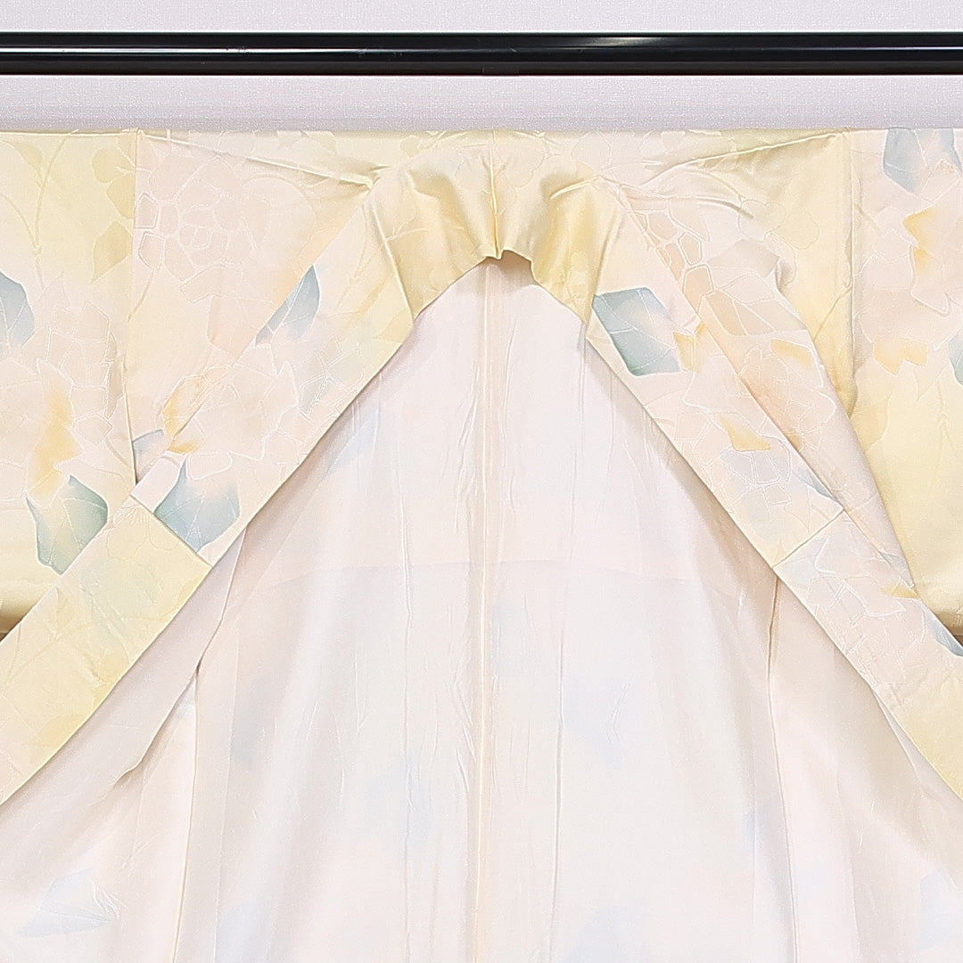 小紋 袷 身丈155cm 裄丈64cm 正絹 Cランク インフォーマル 広衿 Mサイズ 花柄 黄系 GP 1221-10529
