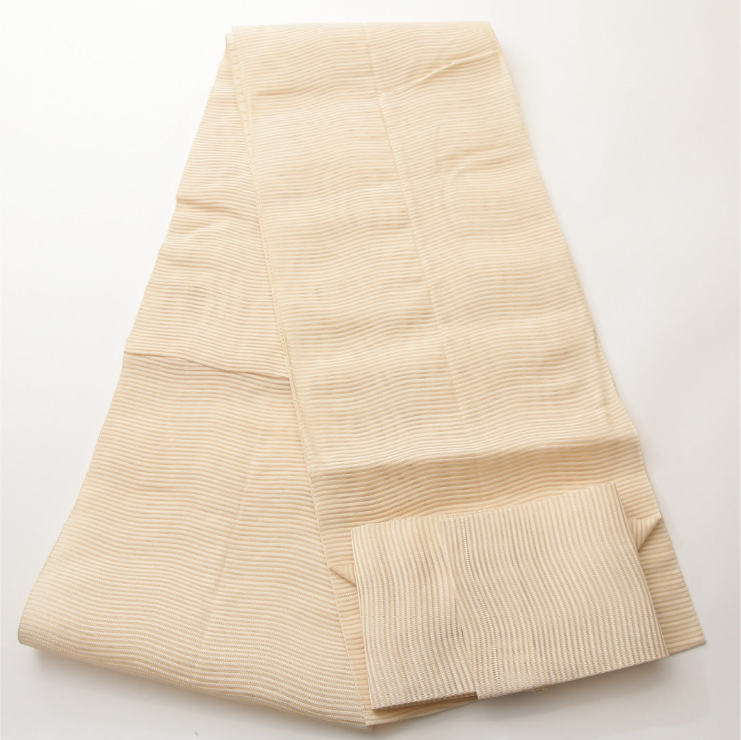 夏物 名古屋帯 ポイント柄 帯丈372cm カジュアル Aランク 正絹 絽 よろけ縞 クリーム系 1224-01991