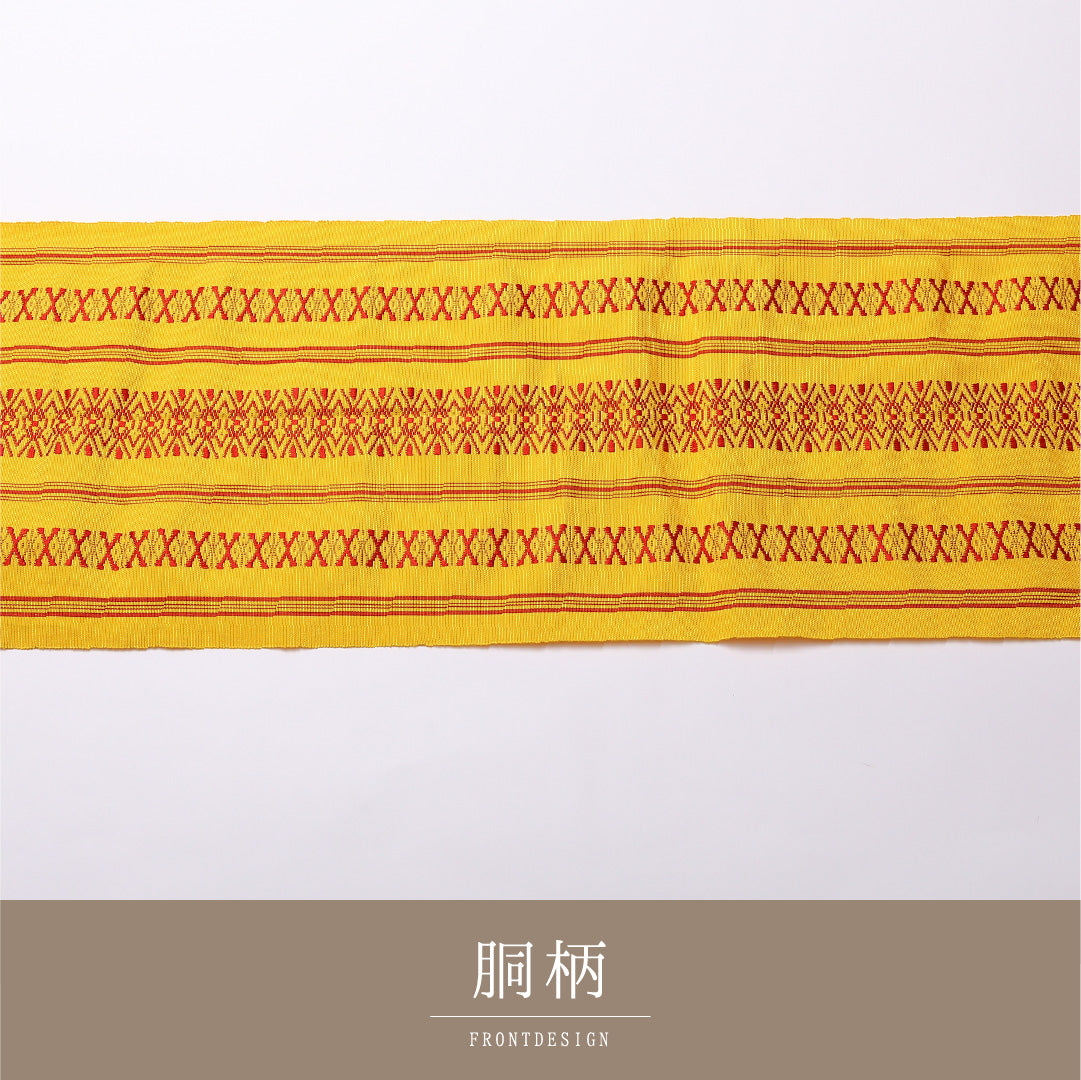 八寸名古屋帯 Sランク 帯丈372cm レーヨン 全通 開き仕立て 織り インフォーマル 本場筑前博多織 献上柄 黄系 RP 1245-02505