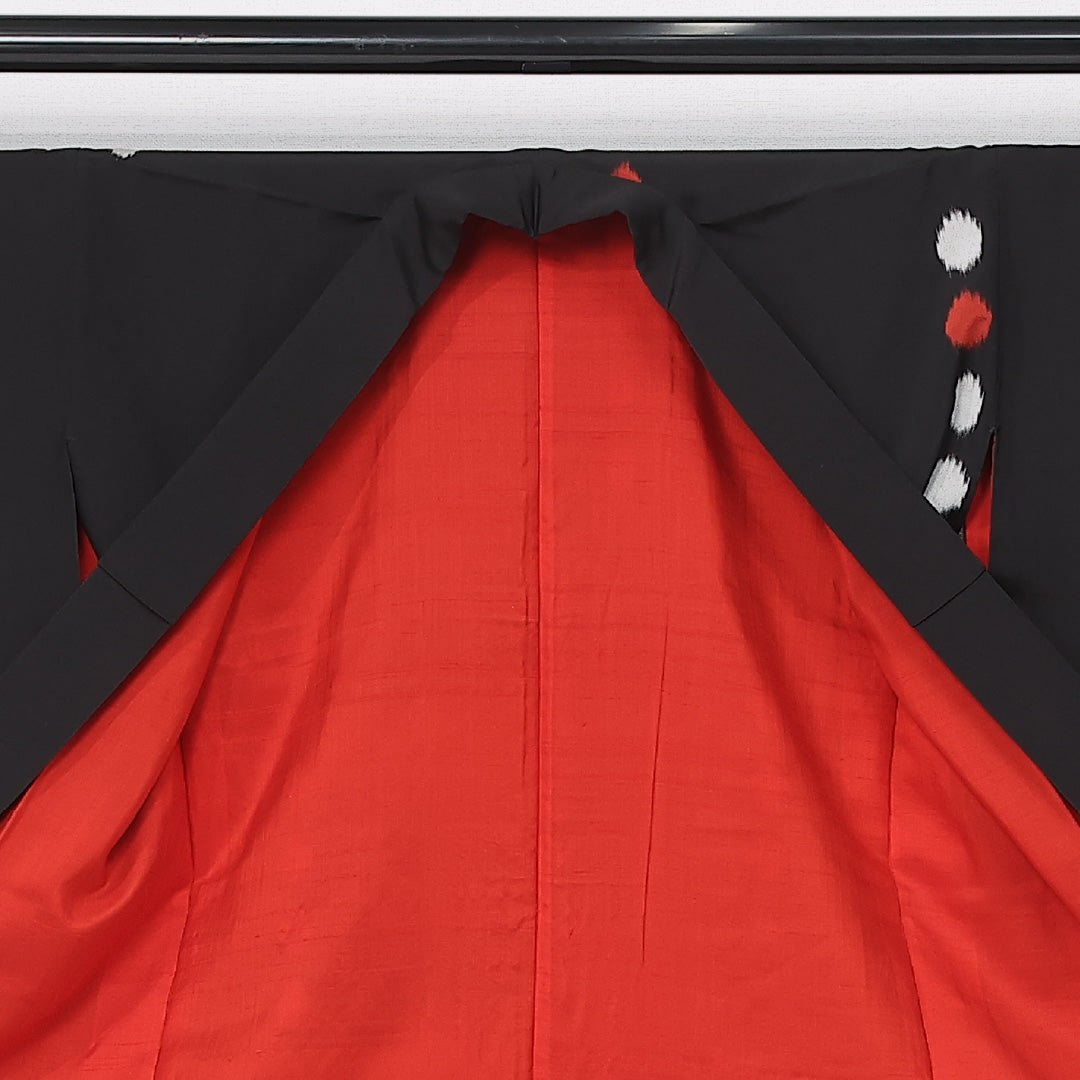 アンティーク 小紋 袷 身丈152cm 裄丈63cm 正絹 Aランク バチ衿 Sサイズ ドット 黒系 M4 1221-11896