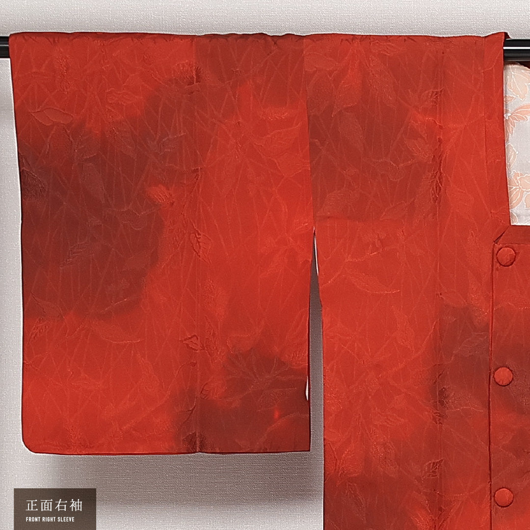 道行コート 袷 身丈82cm 裄丈65cm 正絹 Aランク 紋意匠 (植物柄) セミフォーマル Mサイズ ぼかし染 ポケットあり 赤系 RP 1237-13739