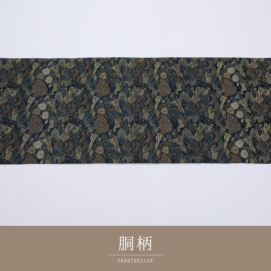 アンティーク 丸帯 帯丈380cm 全通 松竹梅 フォーマル 紺系 正絹 Aランク 1223-00897