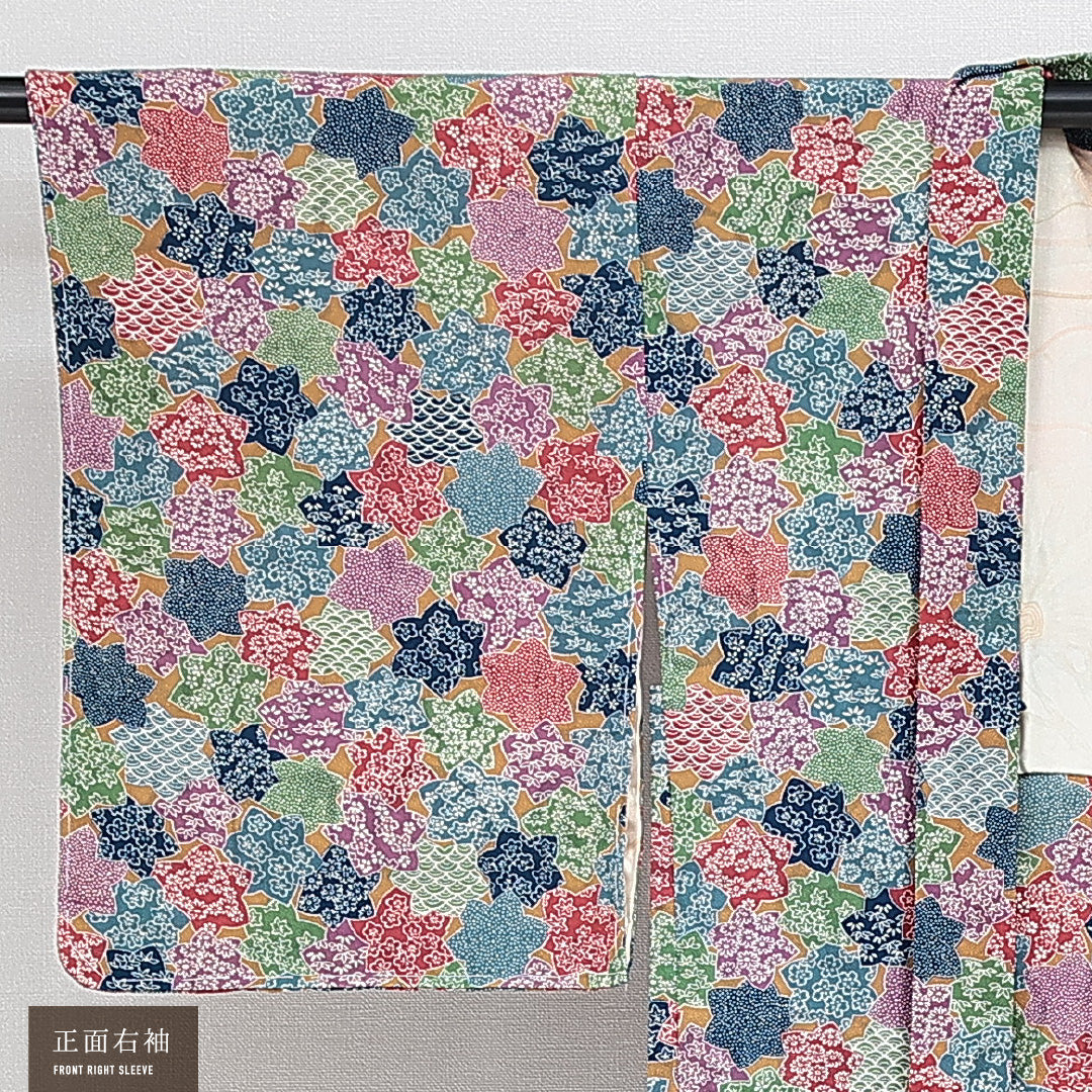 羽織 袷 身丈81cm 裄丈64cm 正絹 Sランク カジュアル Mサイズ 楓 紅葉 多色系 RP 1232-14650