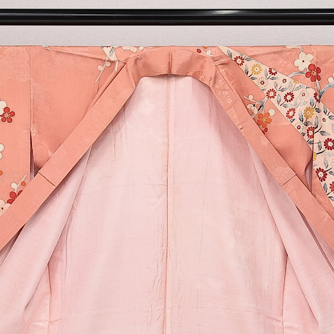 アンティーク 訪問着 (錦紗) 袷 身丈152cm 裄丈62cm 正絹 Aランク バチ衿 Sサイズ 吉祥文様 ピンク系 M4 1217-14233