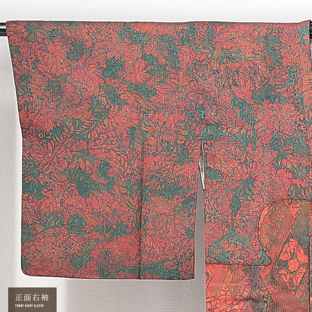 道行コート 袷 身丈84cm 裄丈63cm 正絹 Sランク セミフォーマル Sサイズ ポケットあり 植物柄 独創的 ボタニカル 多色系 RP 1237-14701