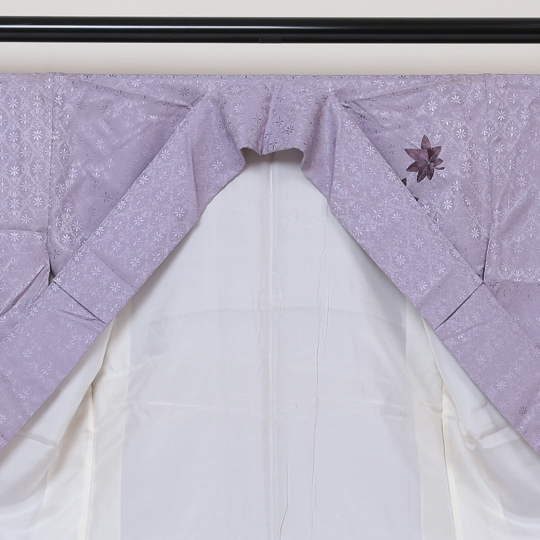 付下げ 袷 身丈165cm 裄丈66cm 正絹 Sランク 紋意匠 (花菱) インフォーマル 広衿 XLサイズ 刺繍 紅葉 紫系 RP 1218-04270