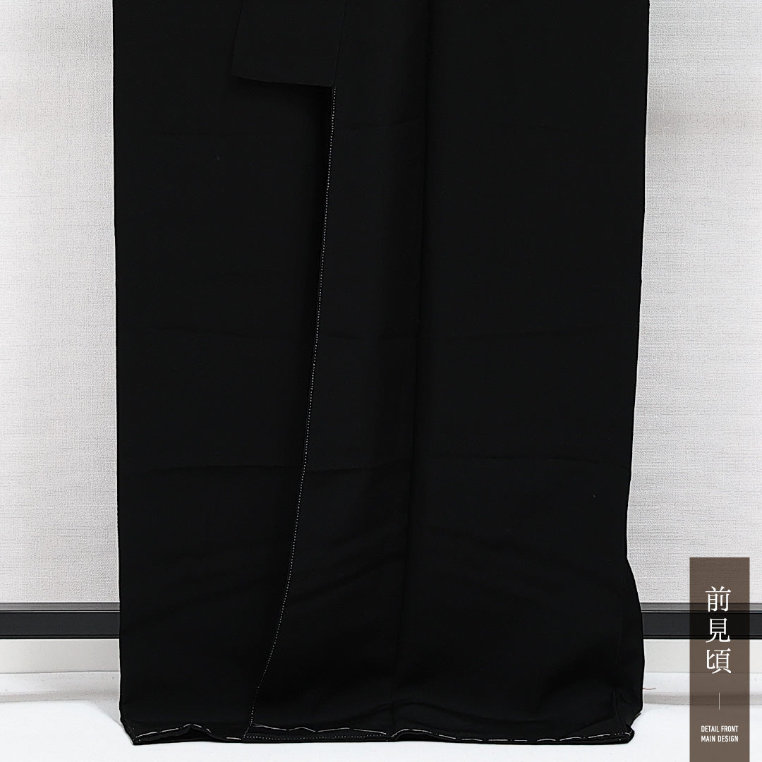 未使用品 黒紋付 五つ紋 蔦 身丈169cm 裄丈67cm Nランク 正絹 袷 広衿 XL しつけ糸 フォーマル 上品 厳か 黒系 1299-F0617