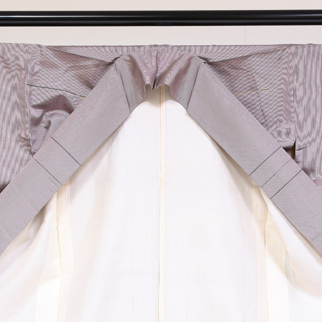 紬 袷 身丈152cm 裄丈65cm 正絹 Bランク Sサイズ 広衿 カジュアル 創作柄 紫系 1216-03176